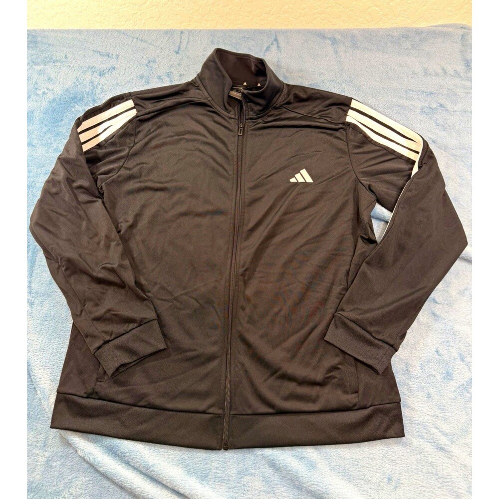 Adidas Mens Track Jacket XL Black White 3 Stripe Full Zip Primegreen JY9041 NWOT